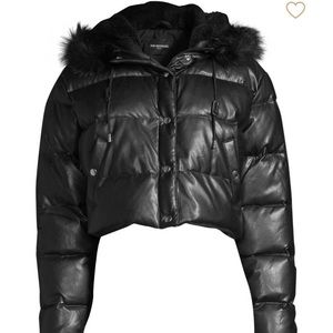 The kooples faux fur trimmed cropped puffer coat